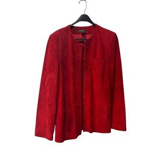 Danier‎ Red Suede Leather Jacket Women Large satin lining Collarless Made Canada